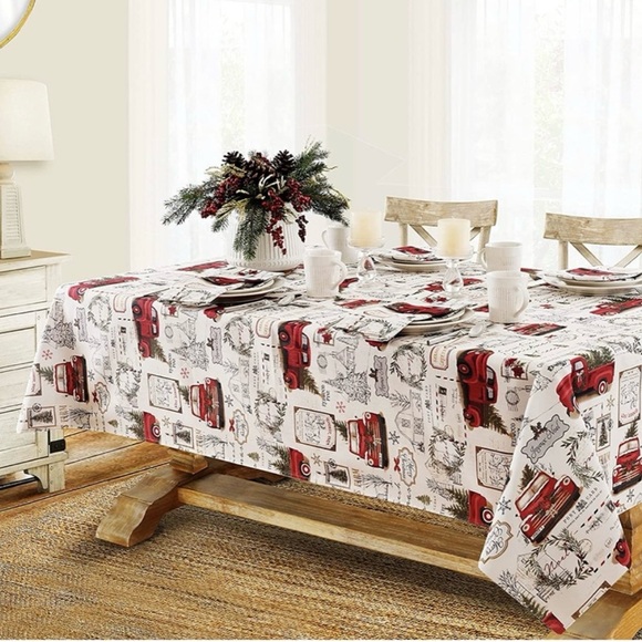 Christmas Tree Farmhouse Fabric Holiday Tablecloth - Picture 2 of 5